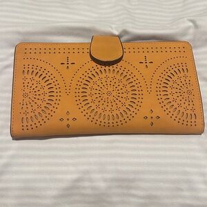Violet Ray Perforated Clutch Wallet - Mustard